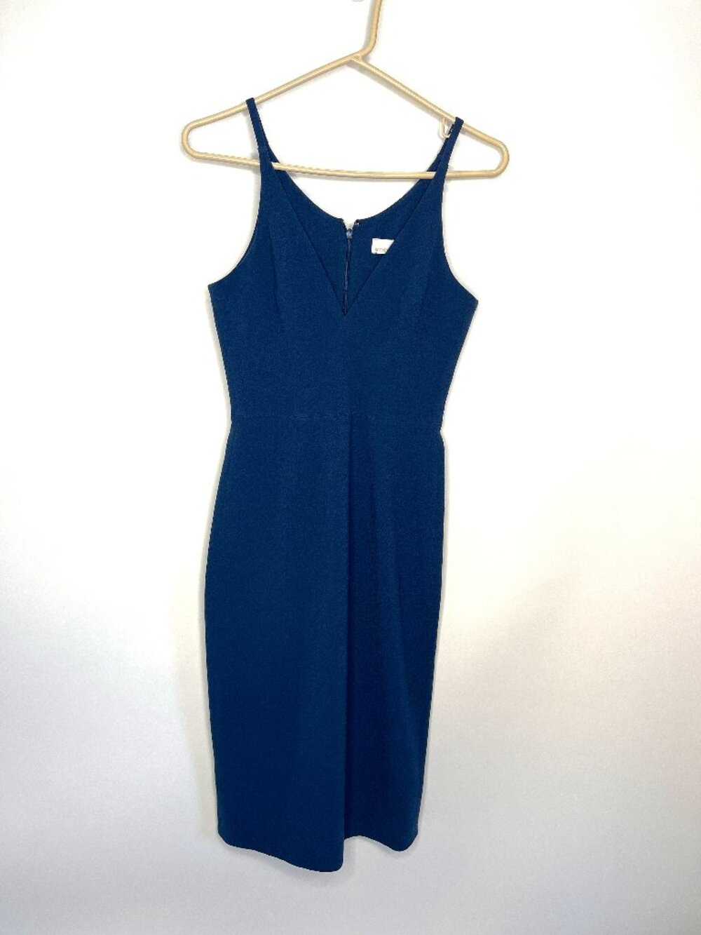 Dress the Population Lyla Plunging Sleeveless Fitted Midi Sheath Size XS Peacock